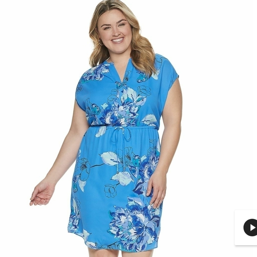 Apt 9 Women's Blue Floral Dolman Dress - Size 2X